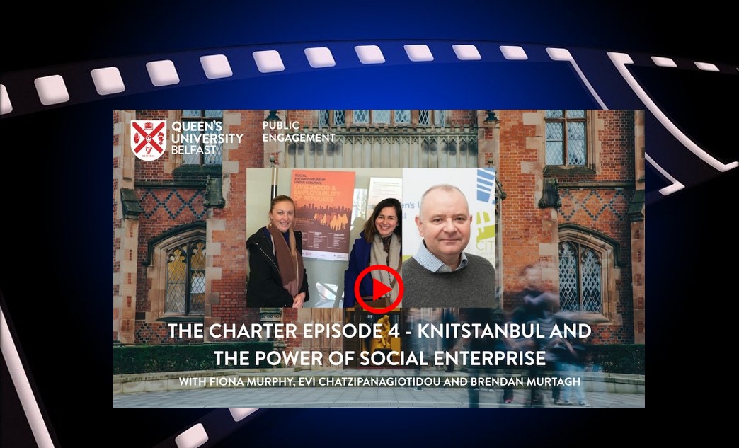 Knitstanbul social enterprise Video podcast image showing contributors and Queen's Lanyon Building